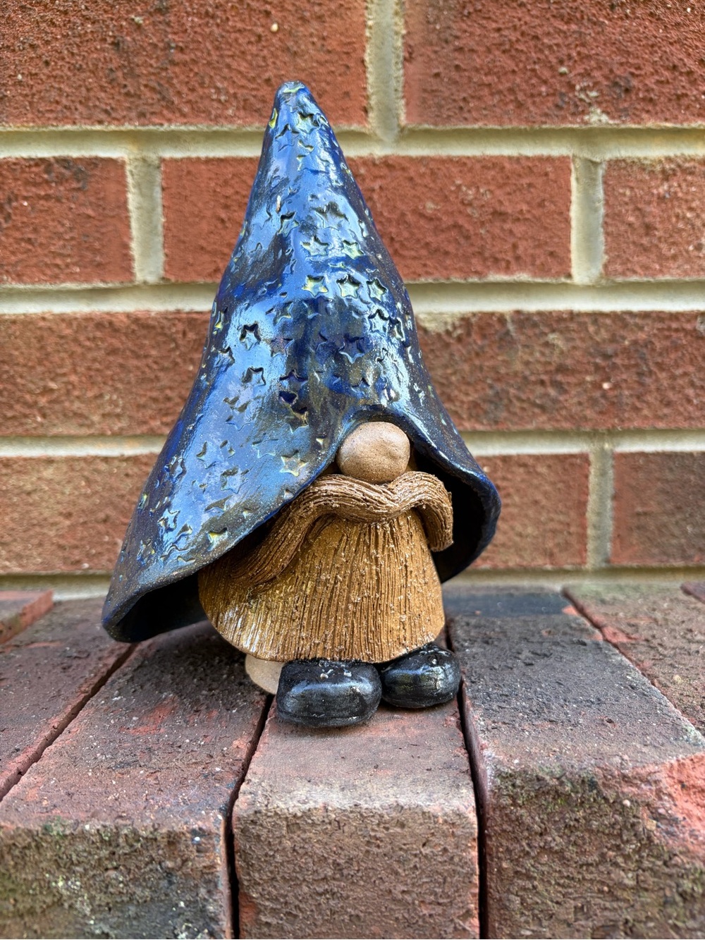 Artisan Blue Star Gnome Sculpture with Brown Beard